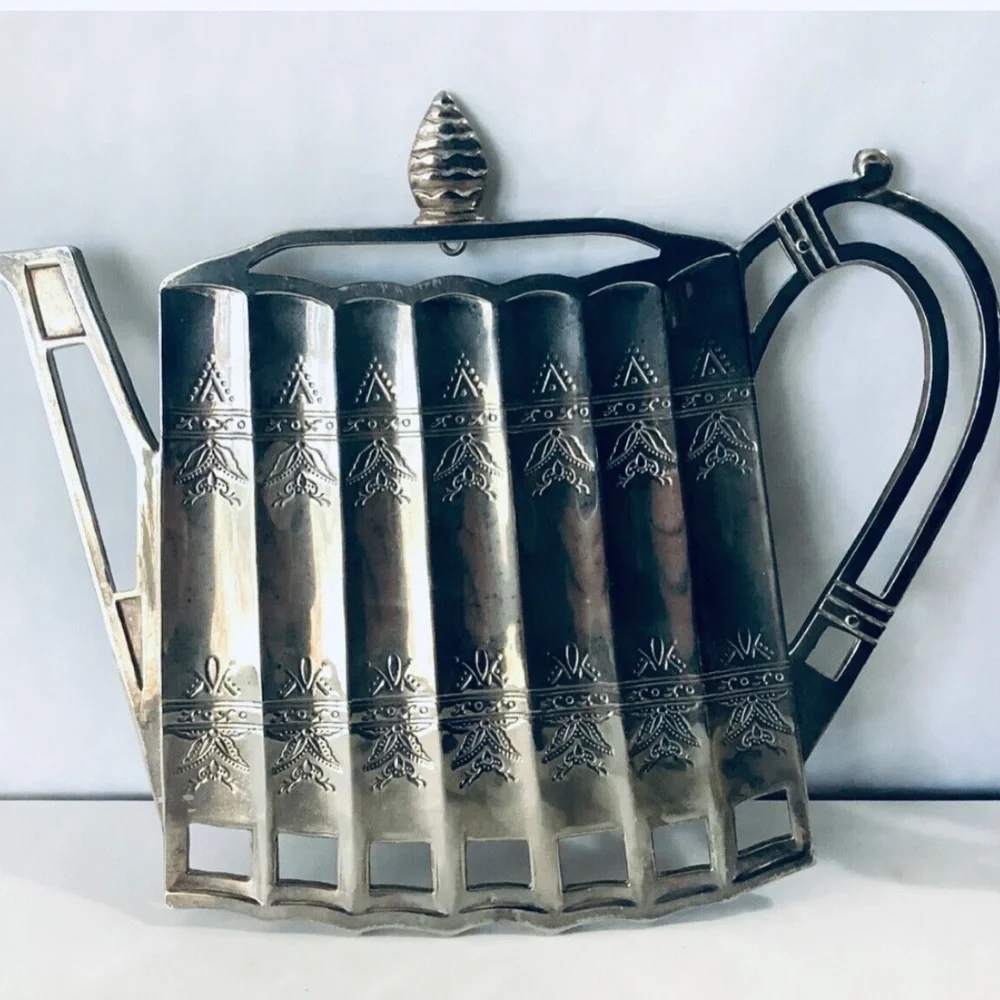 Vintage Pewter Teapot Trivet / Hot Plate – Art Nouveau Style Kitchen Decor